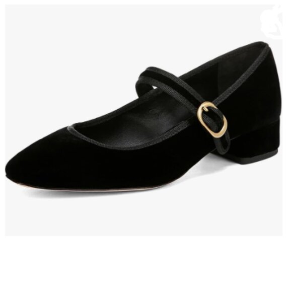 XYD Black Low Heel Chunky Mary Jane Pumps Square Toe Buckled Strap Daily Shoes - Picture 1 of 8
